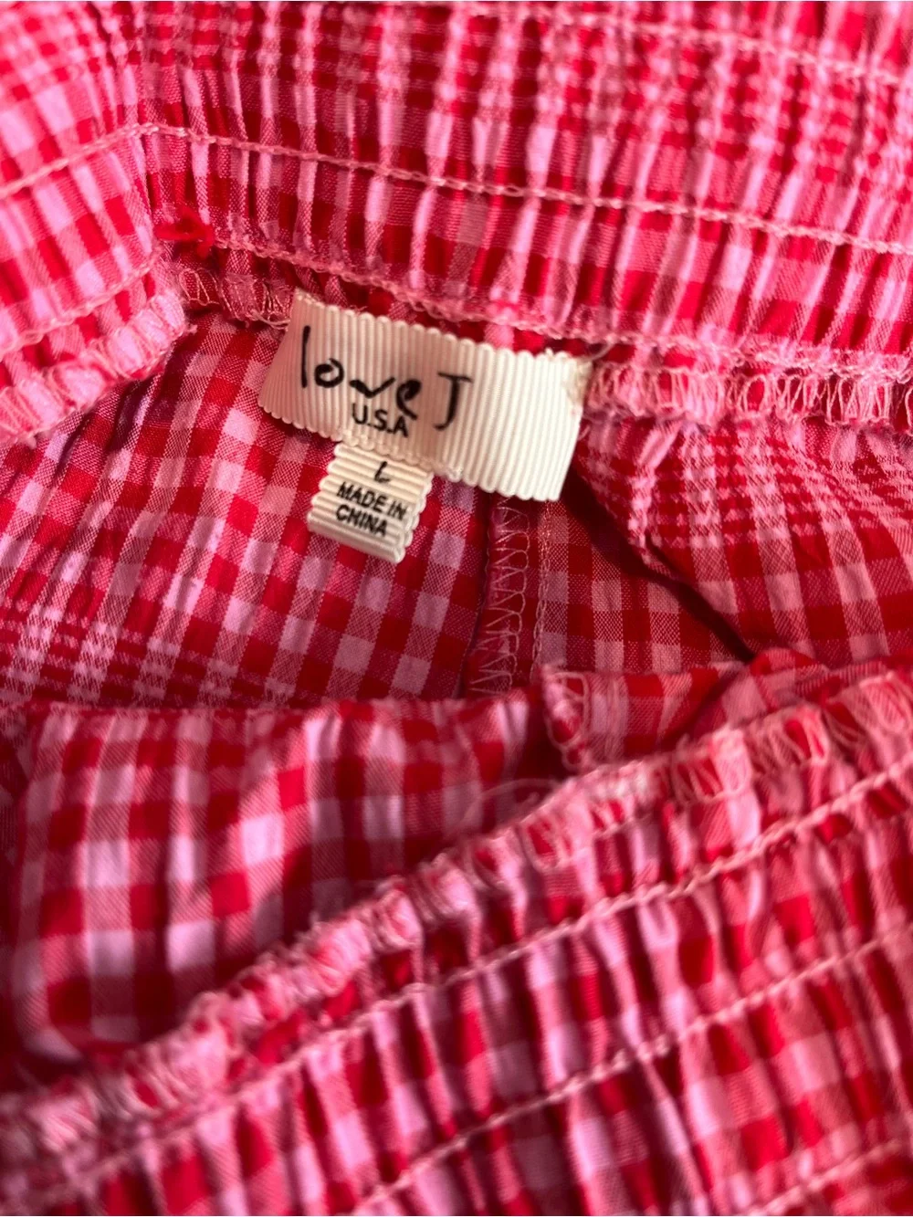 Red and Pink Gingham Tie-Front Crop Button-Up Top and matching shorts